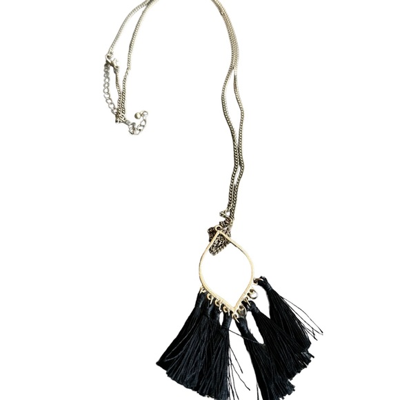 Black and Gold Extra Long Fringe Necklace - Picture 3 of 3